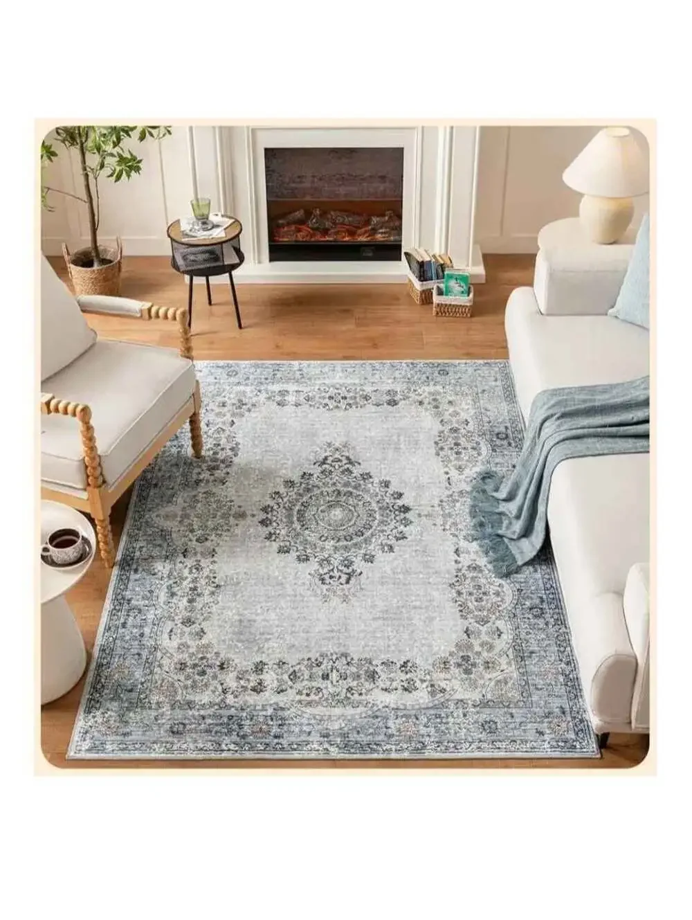 Istana Blue 8x10 Rugs Living Room Foldable Bedroom Stain Resistant Washable Eco